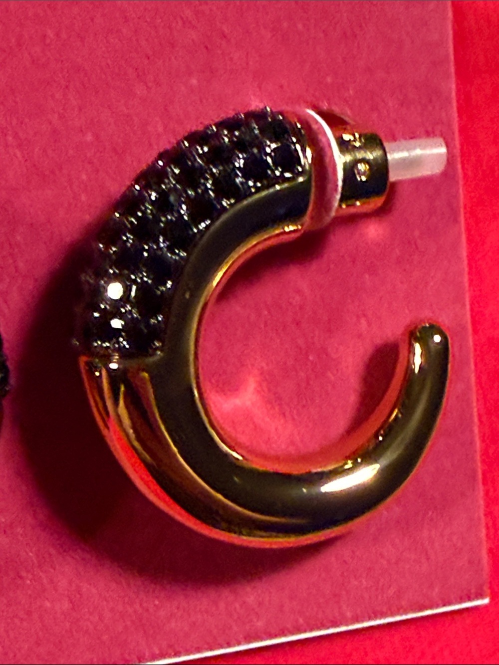 Kurt Geiger London Gold Hoops with Black Crystal Accent